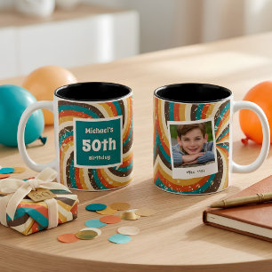 Retro 50th Birthday Vintage Photo Two-Tone Coffee Mug