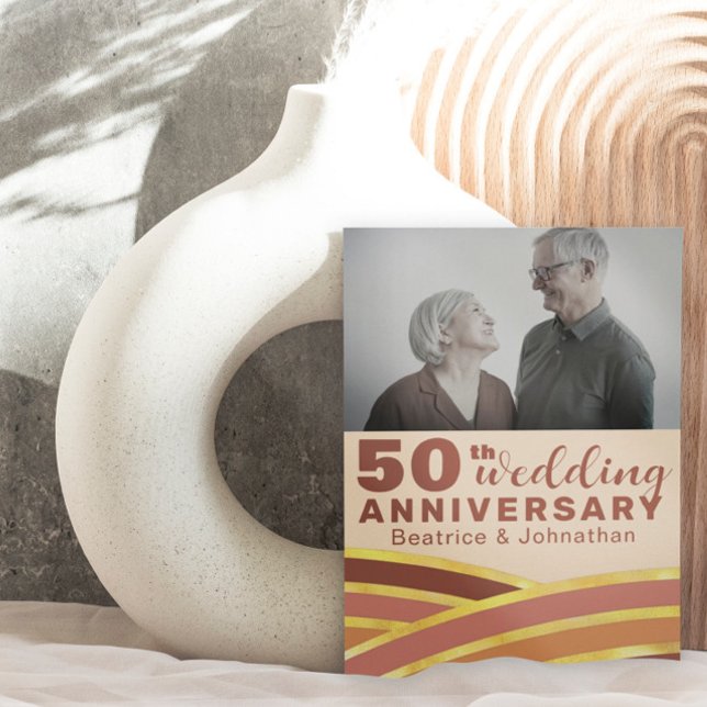 Retro 50th Wedding Anniversary Black & Gold Photo Invitation (Creator Uploaded)