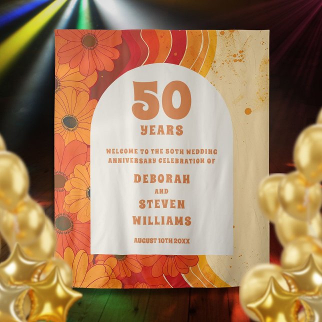 Retro 50th Wedding Anniversary Photobooth Backdrop Tapestry (Retro 50th Wedding Anniversary Photobooth Backdrop)