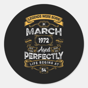 Retro 54th birthday legends were born in march 197 classic round sticker