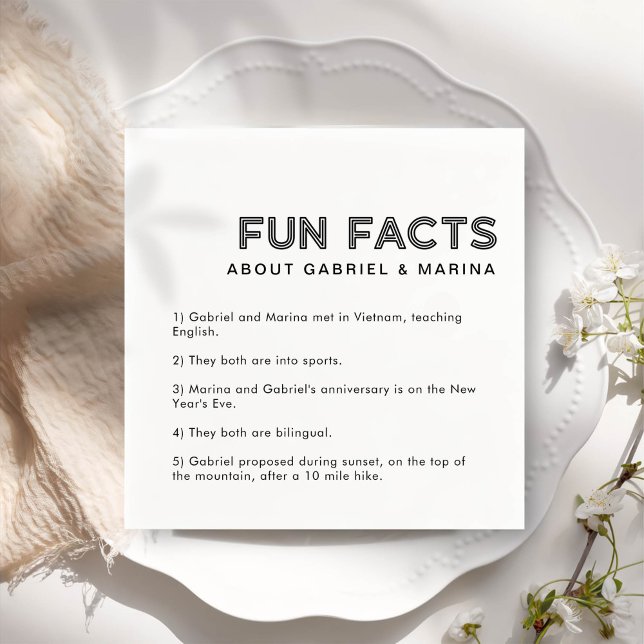 Retro 5 Fun Facts Wedding Napkin (Creator Uploaded)