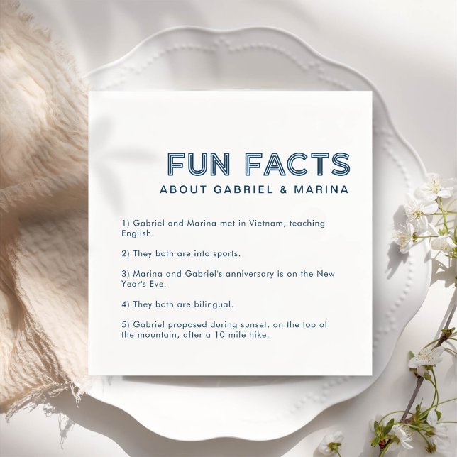 Retro 5 Fun Facts Wedding Napkin (Creator Uploaded)