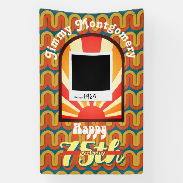 Retro 60’s Groovy Wave Custom Photo Birthday Banner (Vertical)