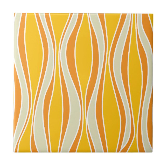 Retro 60ies orange wave pattern tile (Front)