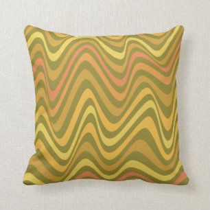 Retro 60s 70s Abstract Lines Pattern Green Yellow Cushion