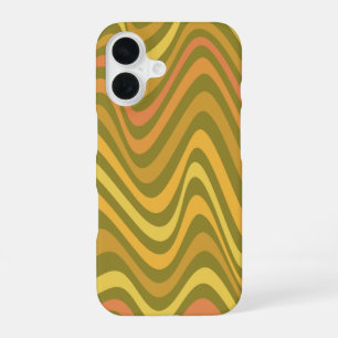Retro 60s 70s Abstract Lines Pattern Green Yellow iPhone 16 Case