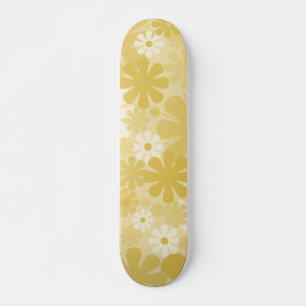 Retro 60s 70s Aesthetic Floral Pattern in Mustard Skateboard