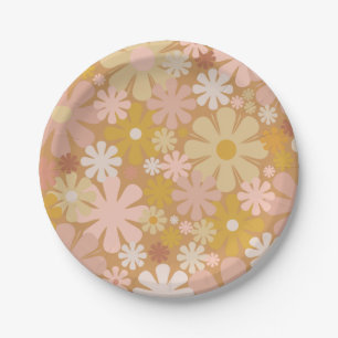Retro 60s 70s Aesthetic Floral Pattern Paper Plate