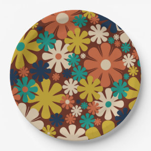 Retro 60s 70s Aesthetic Floral Pattern Paper Plate