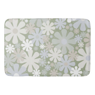 Retro 60s 70s Aesthetic Floral Pattern Sage Green Bath Mat