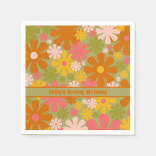 Retro 60s 70s Aesthetic Floral Personalised Groovy Napkin