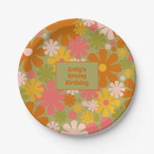 Retro 60s 70s Aesthetic Floral Personalised Paper Plate