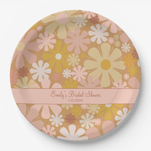 Retro 60s 70s Aesthetic Floral Personalised Paper Plate