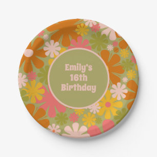 Retro 60s 70s Aesthetic Floral Personalised  Paper Plate