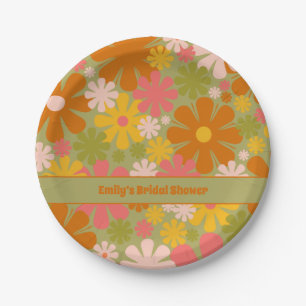 Retro 60s 70s Aesthetic Floral Personalized Paper Plate