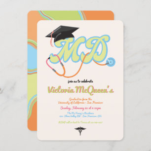Retro 60's 70's Doctor MD Graduation Invitation