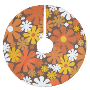 Retro 60s 70s Floral Orange Brown Pattern Brushed Polyester Tree Skirt