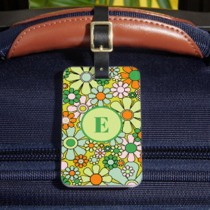 Retro 60s 70s Floral Pattern Personalised Initial Luggage Tag