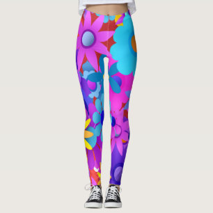 Retro 60s 70s Flower Pattern Leggings