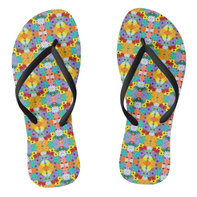 Retro 60s 70s Flower Pattern Thongs (Footbed)