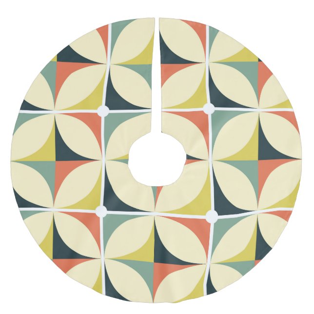 Retro 60's 70's geometric pattern. brushed polyester tree skirt (Front)