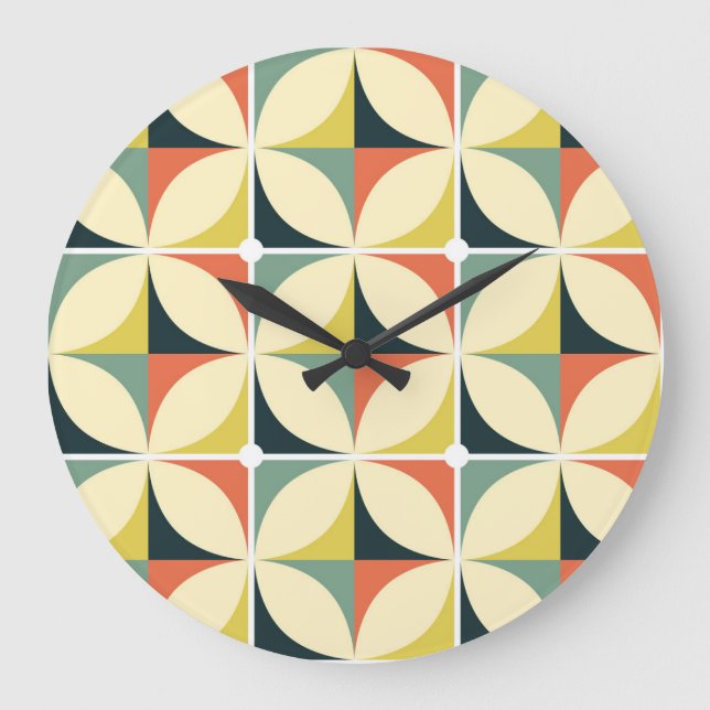 Retro 60's 70's geometric pattern. large clock (Front)