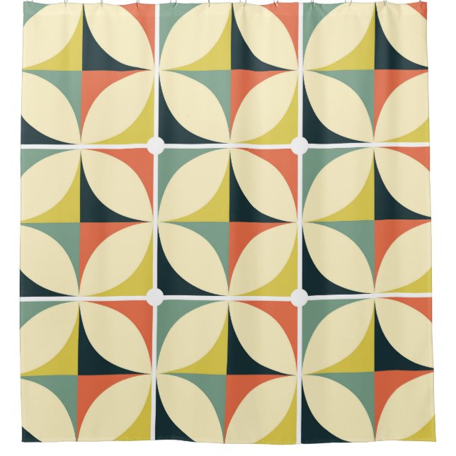 Retro 60's 70's geometric pattern. shower curtain (Front)
