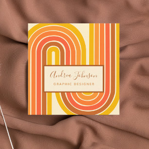 Retro 60s 70s Geometric Rainbow Sixties Waves      Square Business Card