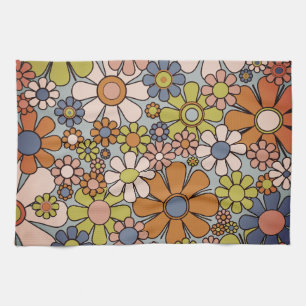 Retro 60s 70s Groovy Floral Pattern Tea Towel