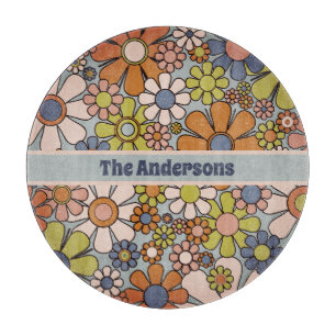 Retro 60s 70s Groovy Floral Personalised Cutting Board