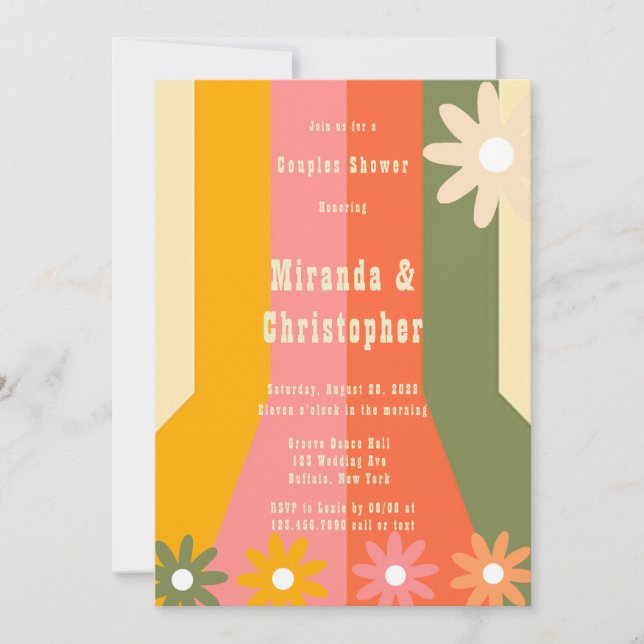 Retro 60s 70s Groovy Stripes Couples Shower Invitation (Front)