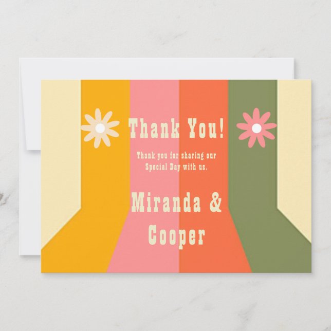 Retro 60s 70s Hippie Groovy Stripes Thank You Card (Front)