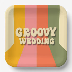 Retro 60s 70s Hippie Groovy Stripes Wedding Paper Plate