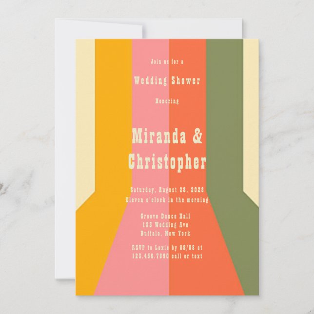 Retro 60s 70s Hippie Groovy Stripes Wedding Shower Invitation (Front)