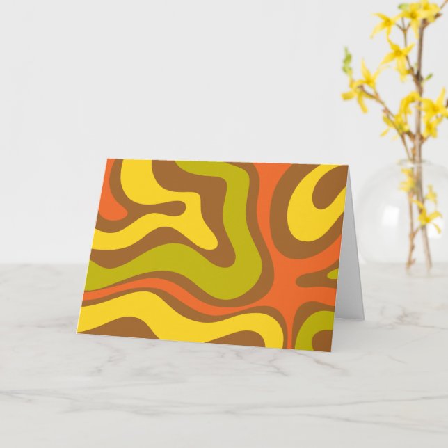 Retro 60s 70s Liquid Swirl Abstract Pattern Card (Yellow Flower)