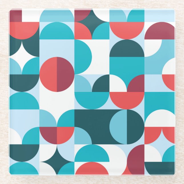 Retro 60's 70's minimalist pattern glass coaster (Front)