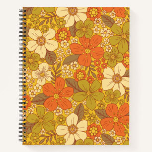 Retro 60s/70s Orange & Olive Green Floral Notebook