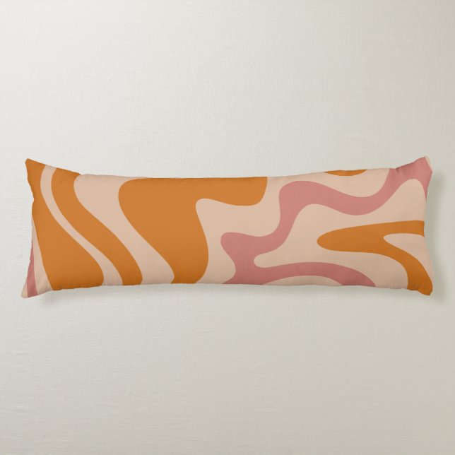 Retro 60s 70s Psychedelic Swirls Orange Pink Body Cushion (Front)