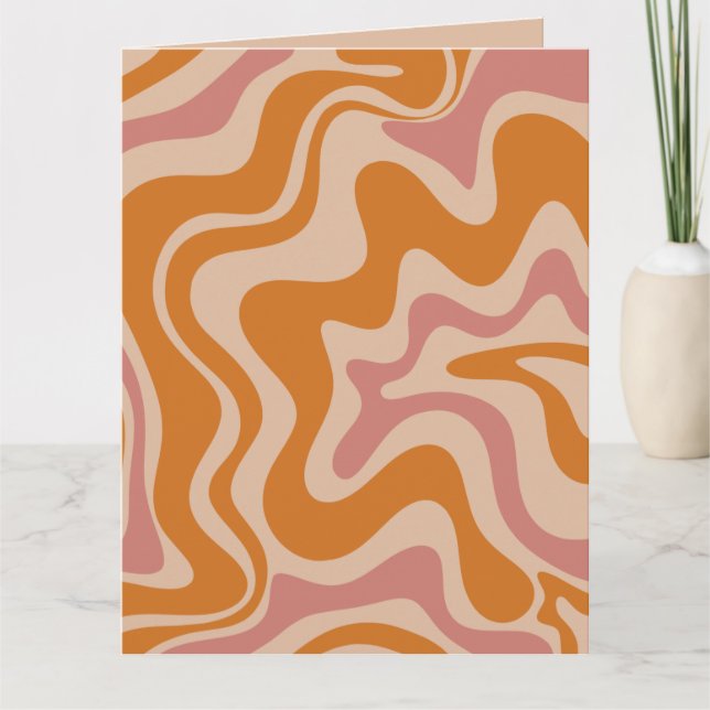 Retro 60s 70s Psychedelic Swirls Orange Pink Card (Front)