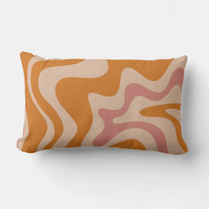 Retro 60s 70s Psychedelic Swirls Orange Pink Lumbar Cushion