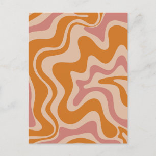 Retro 60s 70s Psychedelic Swirls Orange Pink Postcard