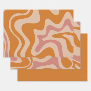 Retro 60s 70s Psychedelic Swirls Orange Pink Wrapping Paper Sheet