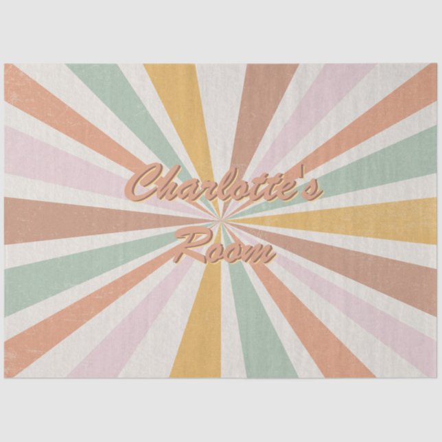 Retro 60s 70s Sunburst Pink Name Room Decoupage Tissue Paper (Front)