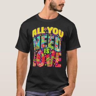 Retro 60s All You Need Is Love Hippie Floral Peace T-Shirt