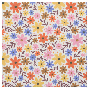 Retro 60s floral - daisy flowers in pink, orange fabric