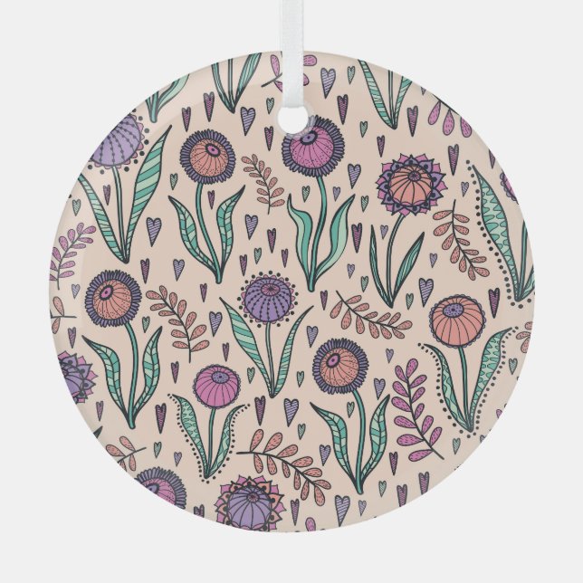 Retro 60s Floral: Home Decor Pattern Glass Tree Decoration (Front)