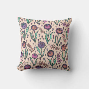 Retro 60s floral. Vintage hand drawn illustration Cushion