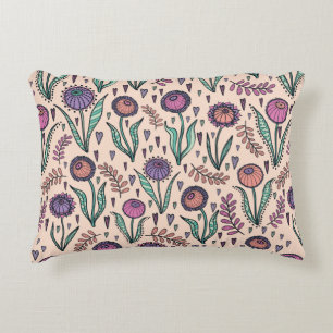 Retro 60s floral. Vintage hand drawn illustration Decorative Cushion