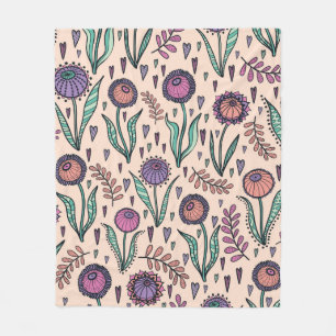 Retro 60s floral. Vintage hand drawn illustration  Fleece Blanket