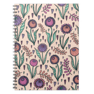Retro 60s floral. Vintage hand drawn illustration Notebook